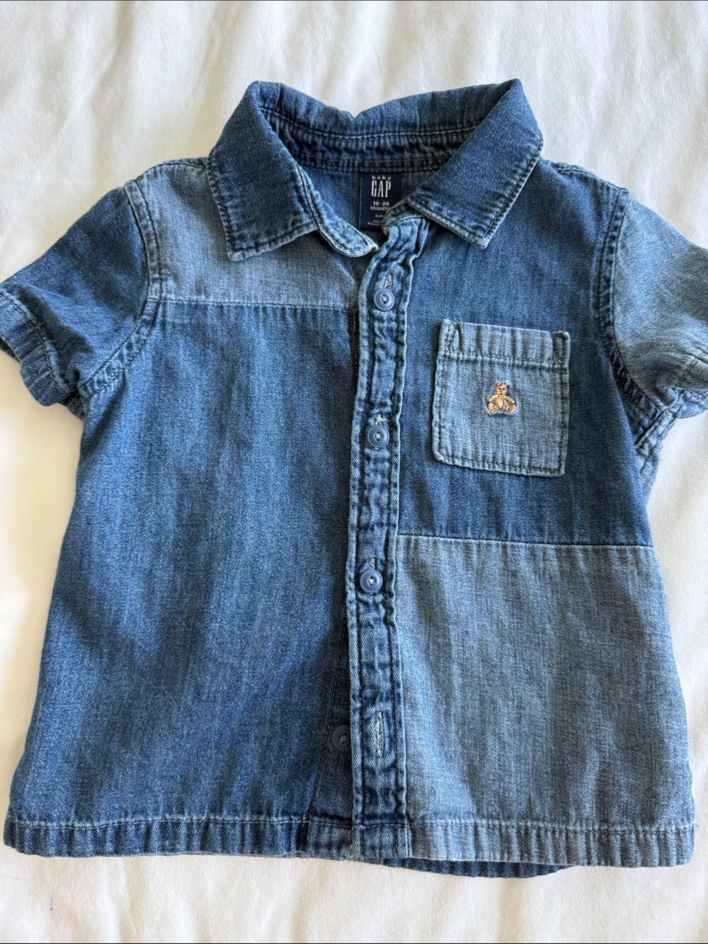 GAP Toddler Short-Sleeve Denim Button-Down Shirt - Medium Blue